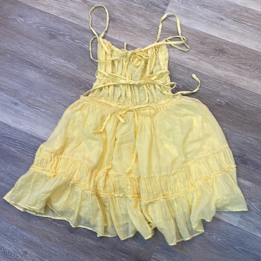 Free People Taking Sides Yellow Ruffled Mini Dress - Picture 9 of 16